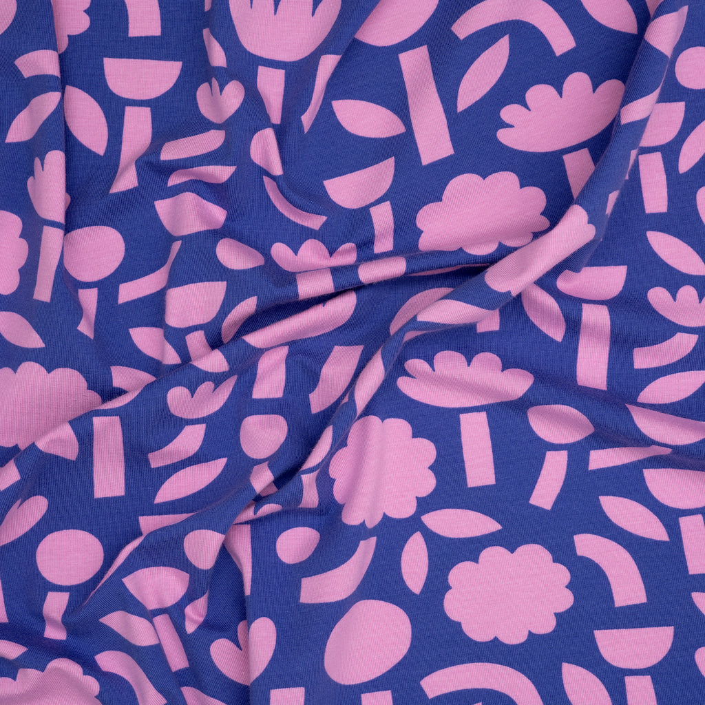 Bio Jersey Blumen & Formen Blau