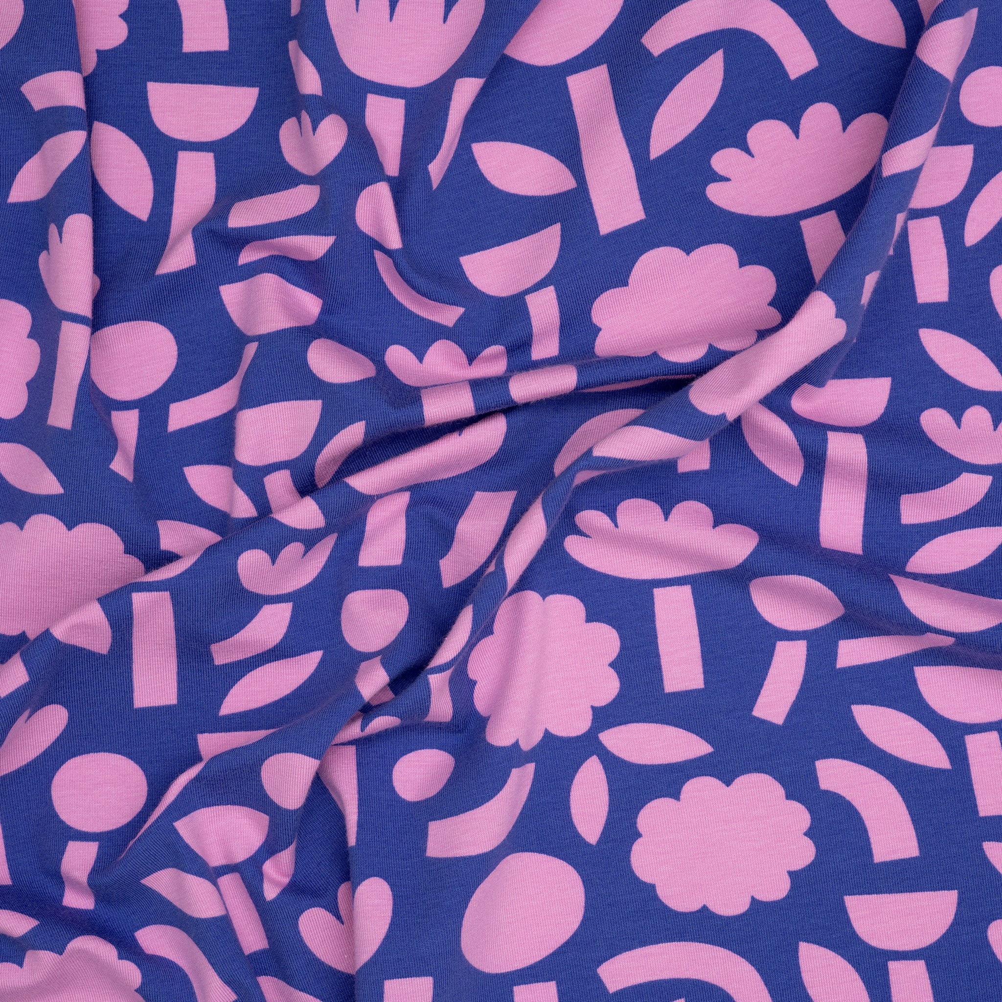 Bio Jersey Blumen & Formen Blau