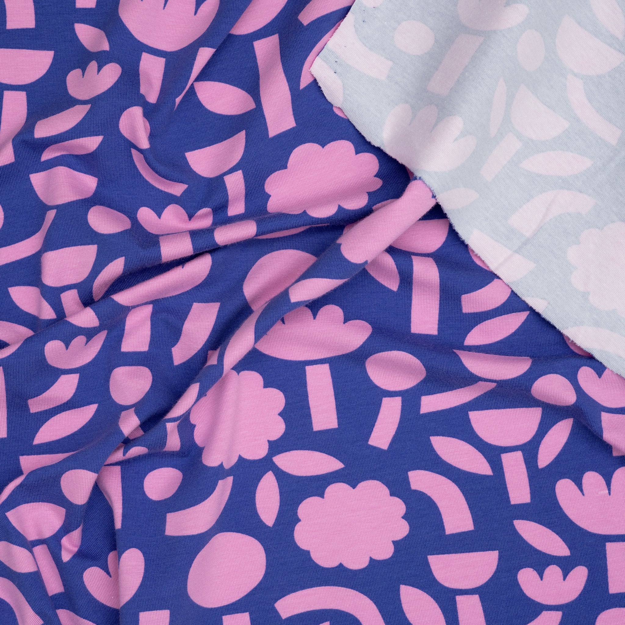 Bio Jersey Blumen & Formen Blau