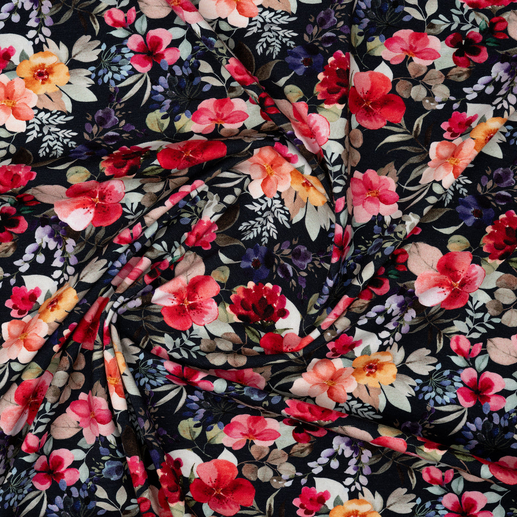 Bio Jersey Bunte Blumen Schwarz | Stoffwerk