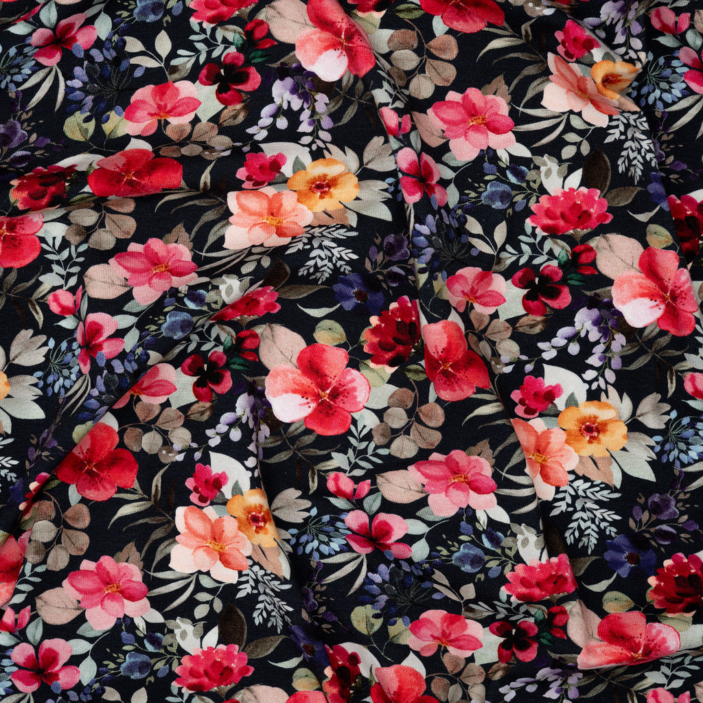 Bio Jersey Bunte Blumen Schwarz | Stoffwerk