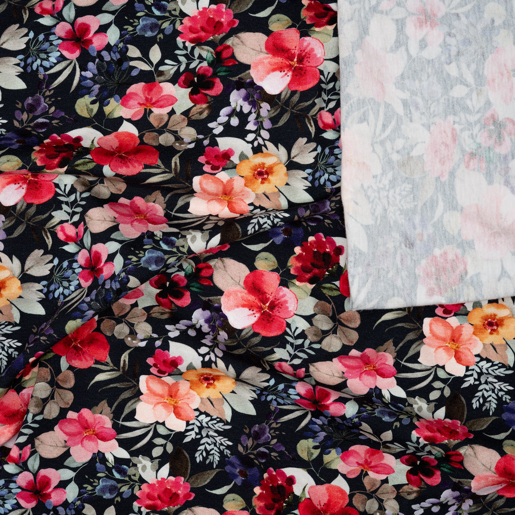 Bio Jersey Bunte Blumen Schwarz | Stoffwerk