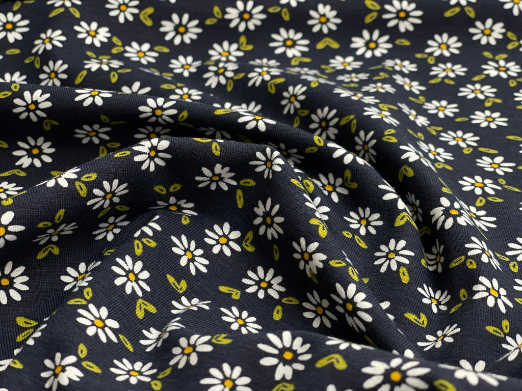 Bio Jersey Gänseblümchen Dunkelblau | Stoffwerk