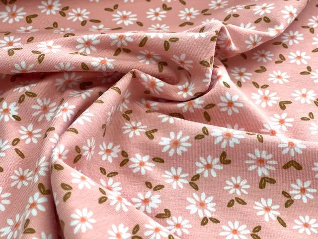 Bio Jersey Gänseblümchen mit Blätter rosa