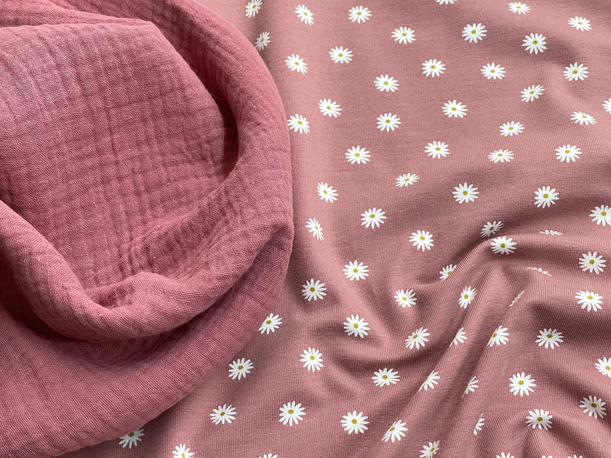 Bio Jersey Gänseblümchen Vintage Beere | Stoffwerk