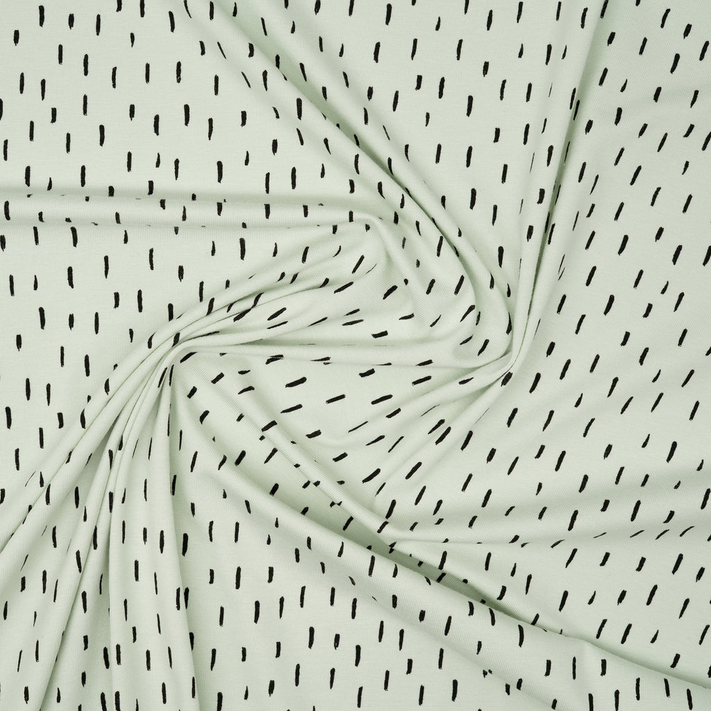 Bio Jersey Hellmint Mit Schwarzen Kleinen Streifen | Stoffwerk