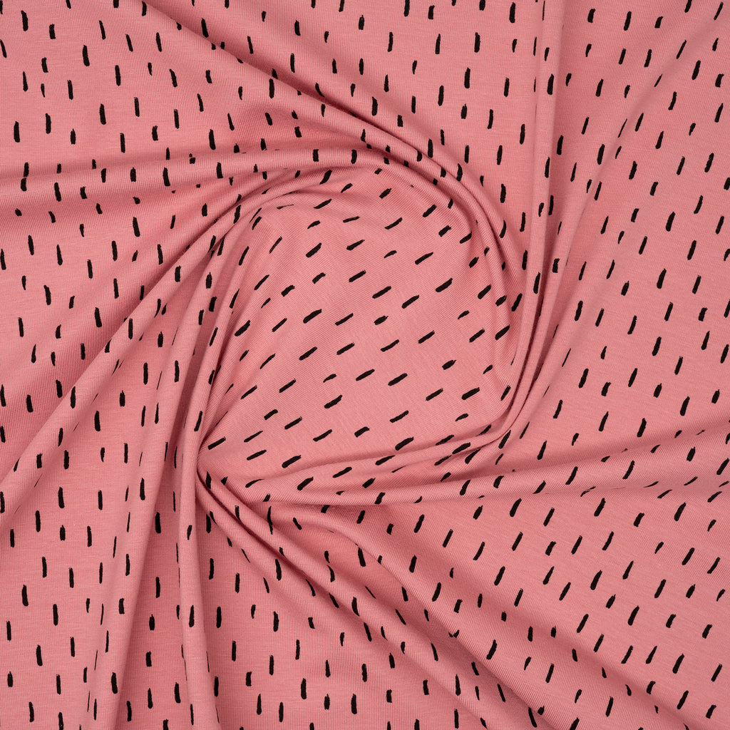 Bio Jersey Hellpink Mit Schwarzen Kleinen Streifen | Stoffwerk