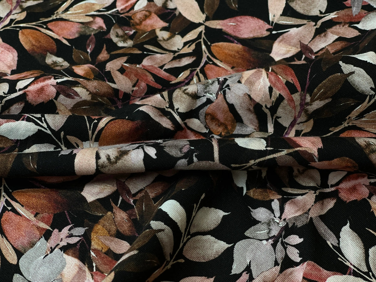 Bio Jersey Herbstblätter Schwarz | Stoffwerk