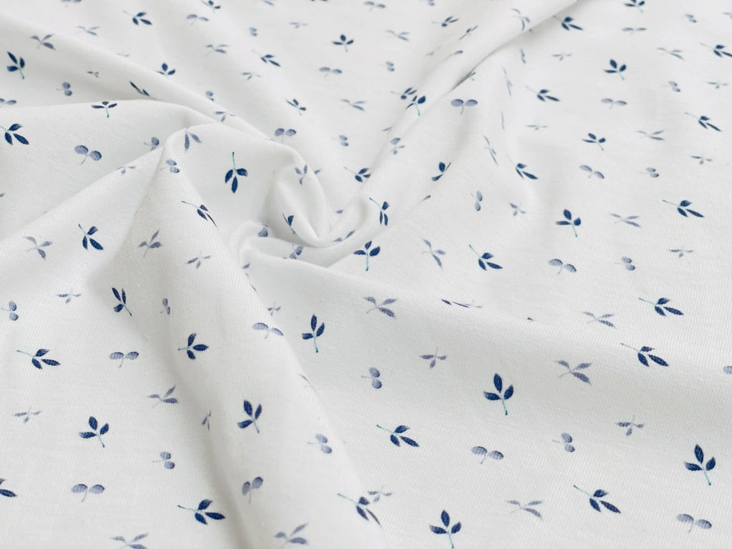 Bio Jersey kleine Blätter blau