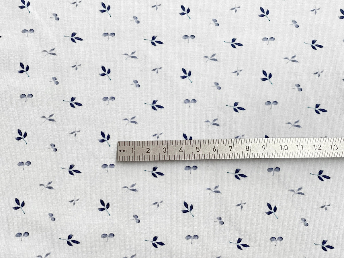 Bio Jersey Kleine Blätter Blau | Stoffwerk