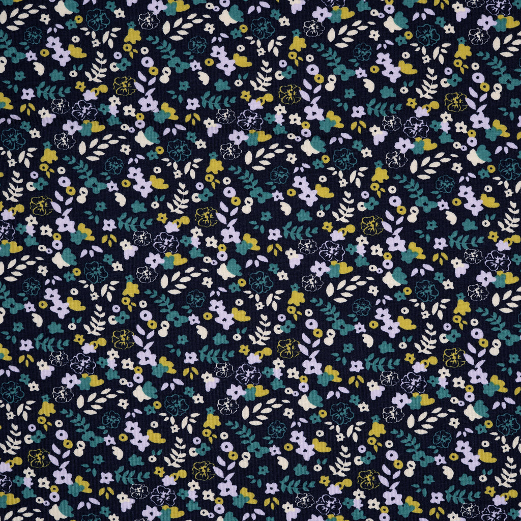 Bio Jersey Kleiner Blumenstrauß Blau Weiß Petrol | Stoffwerk