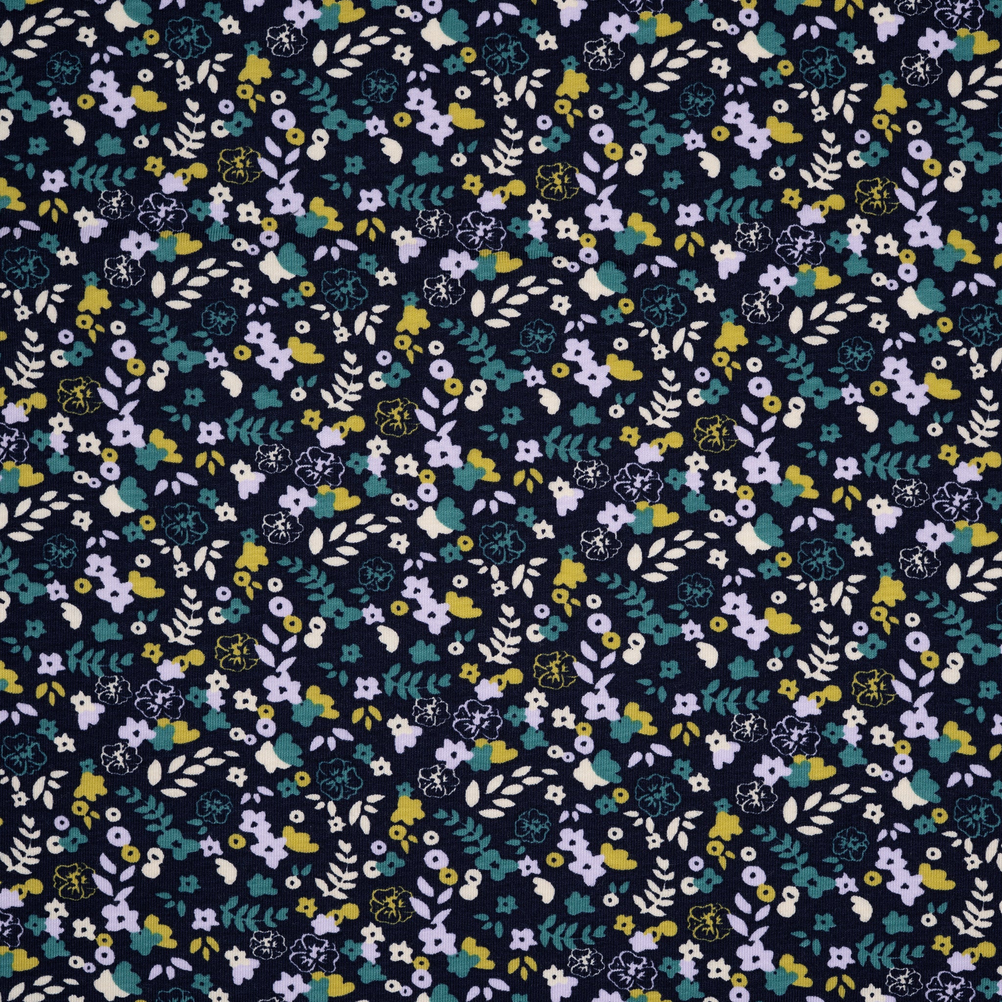 Bio Jersey Kleiner Blumenstrauß Blau Weiß Petrol | Stoffwerk