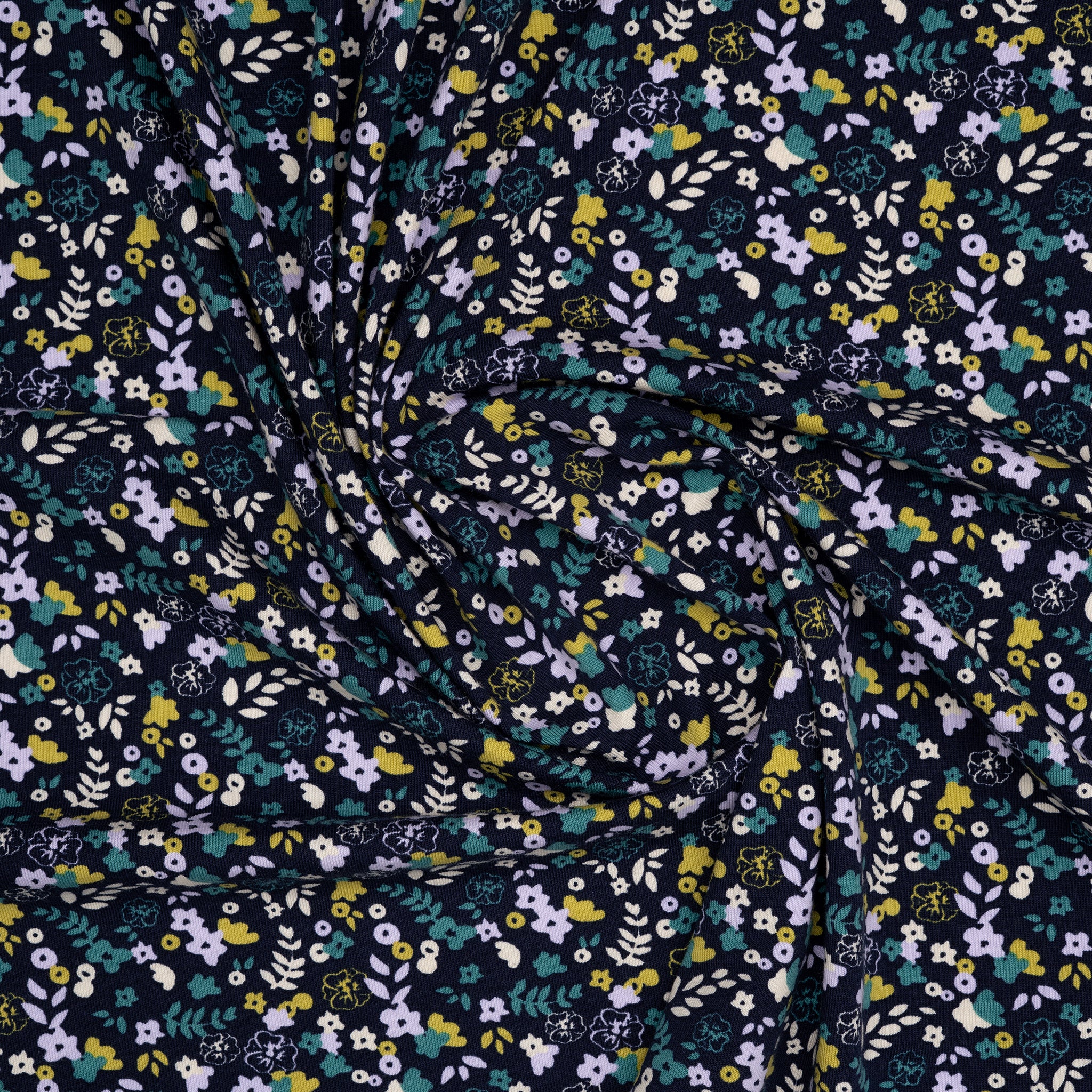 Bio Jersey Kleiner Blumenstrauß Blau Weiß Petrol | Stoffwerk