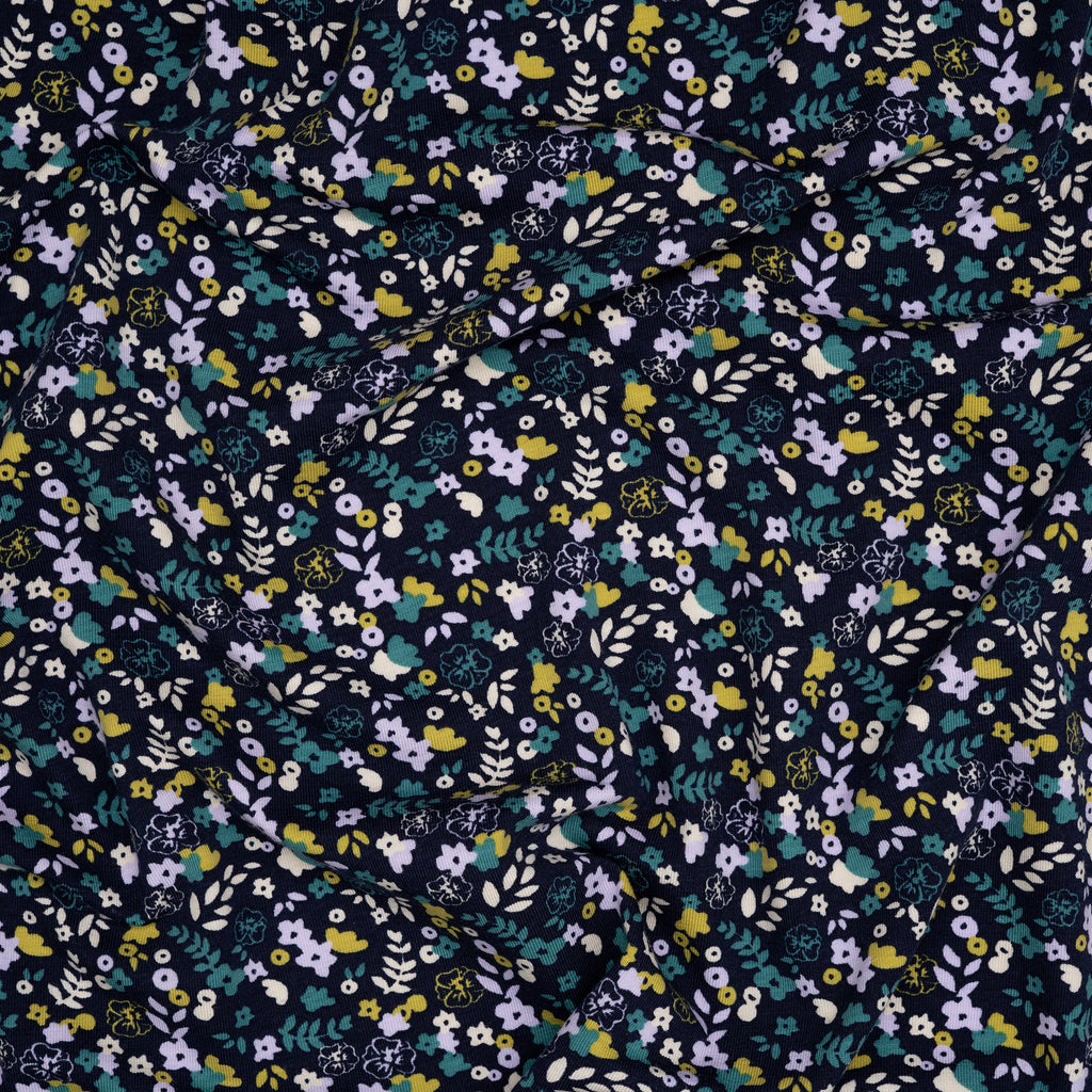 Bio Jersey Kleiner Blumenstrauß Blau Weiß Petrol | Stoffwerk
