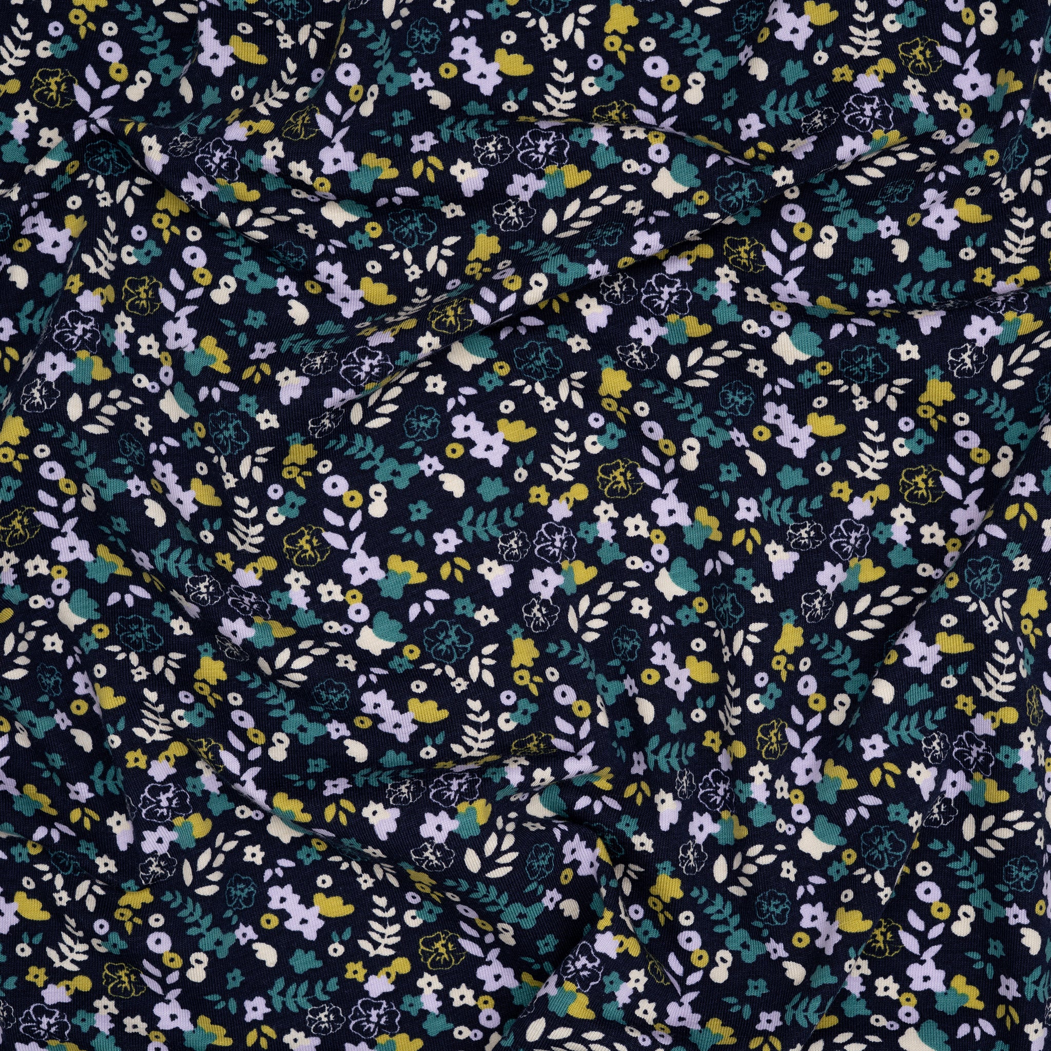 Bio Jersey Kleiner Blumenstrauß Blau Weiß Petrol | Stoffwerk