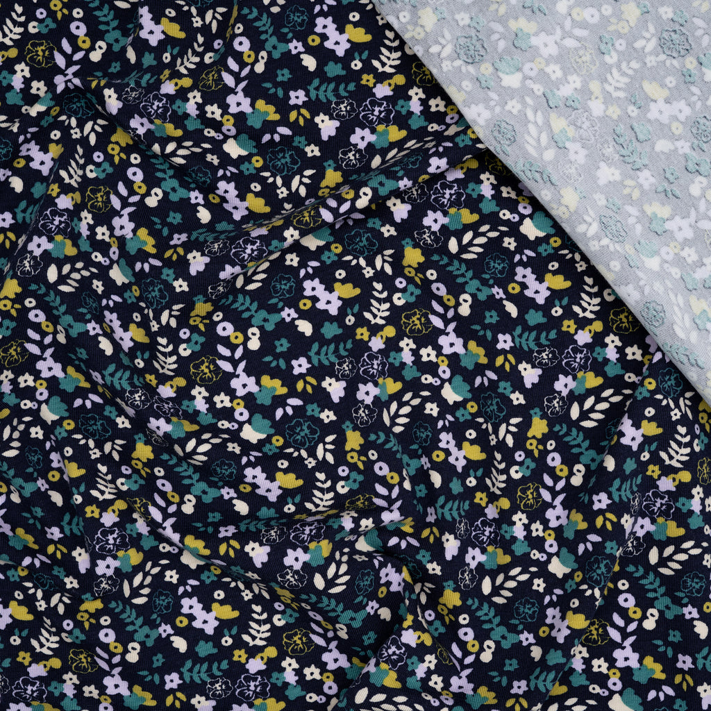 Bio Jersey Kleiner Blumenstrauß Blau Weiß Petrol | Stoffwerk