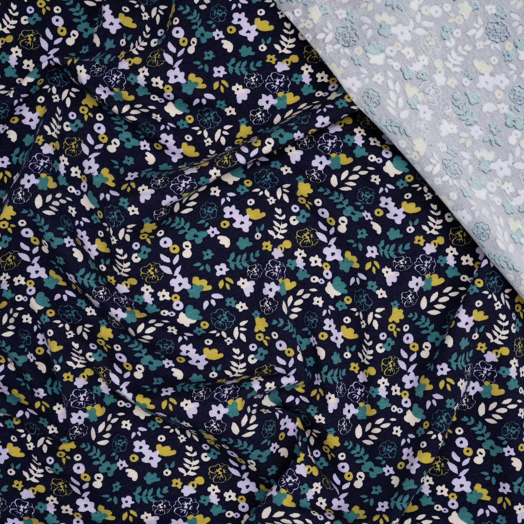 Bio Jersey Kleiner Blumenstrauß Blau Weiß Petrol | Stoffwerk