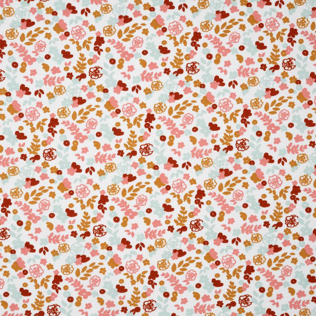 Bio Jersey Kleiner Blumenstrauß Weiß Rosa Hellblau | Stoffwerk