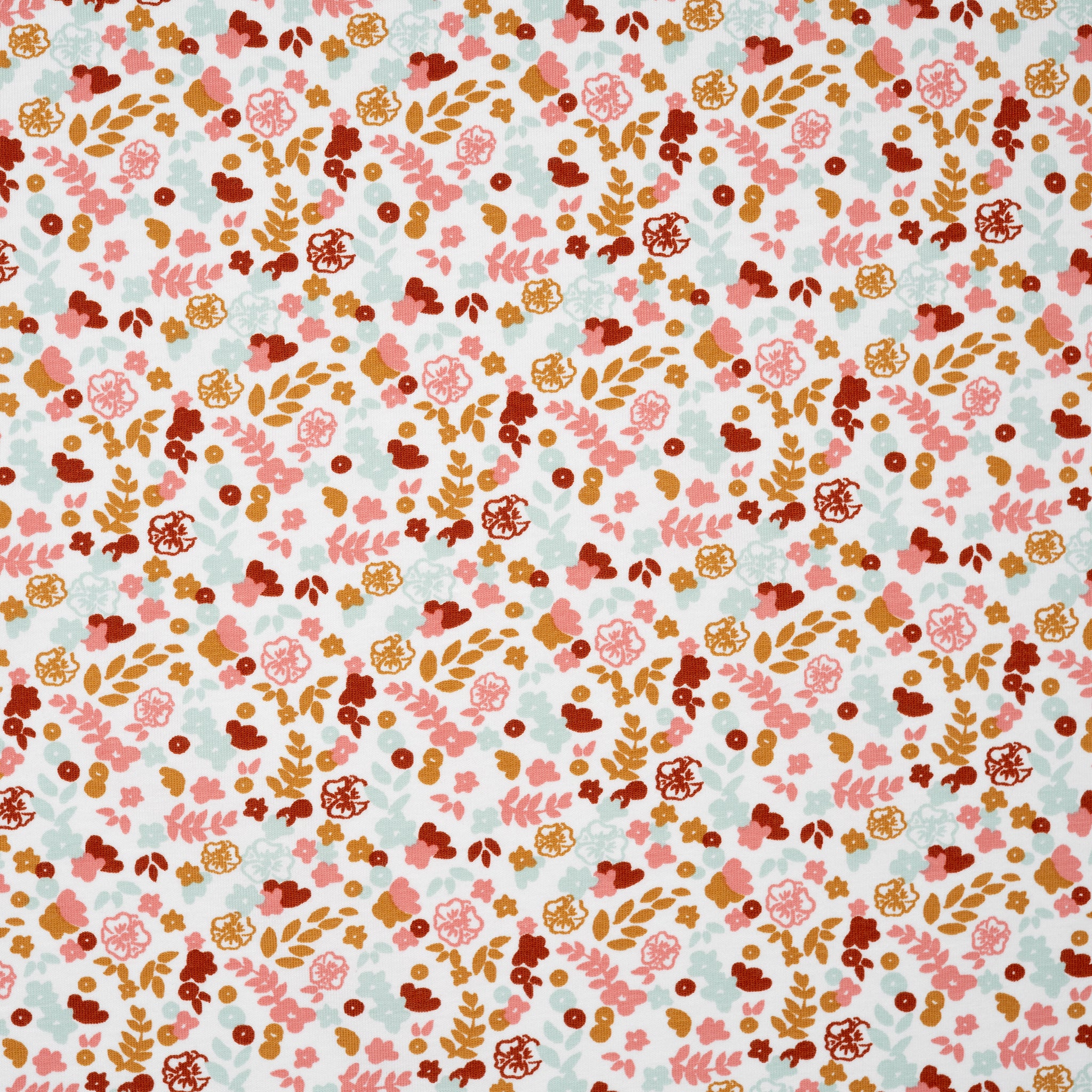 Bio Jersey Kleiner Blumenstrauß Weiß Rosa Hellblau | Stoffwerk