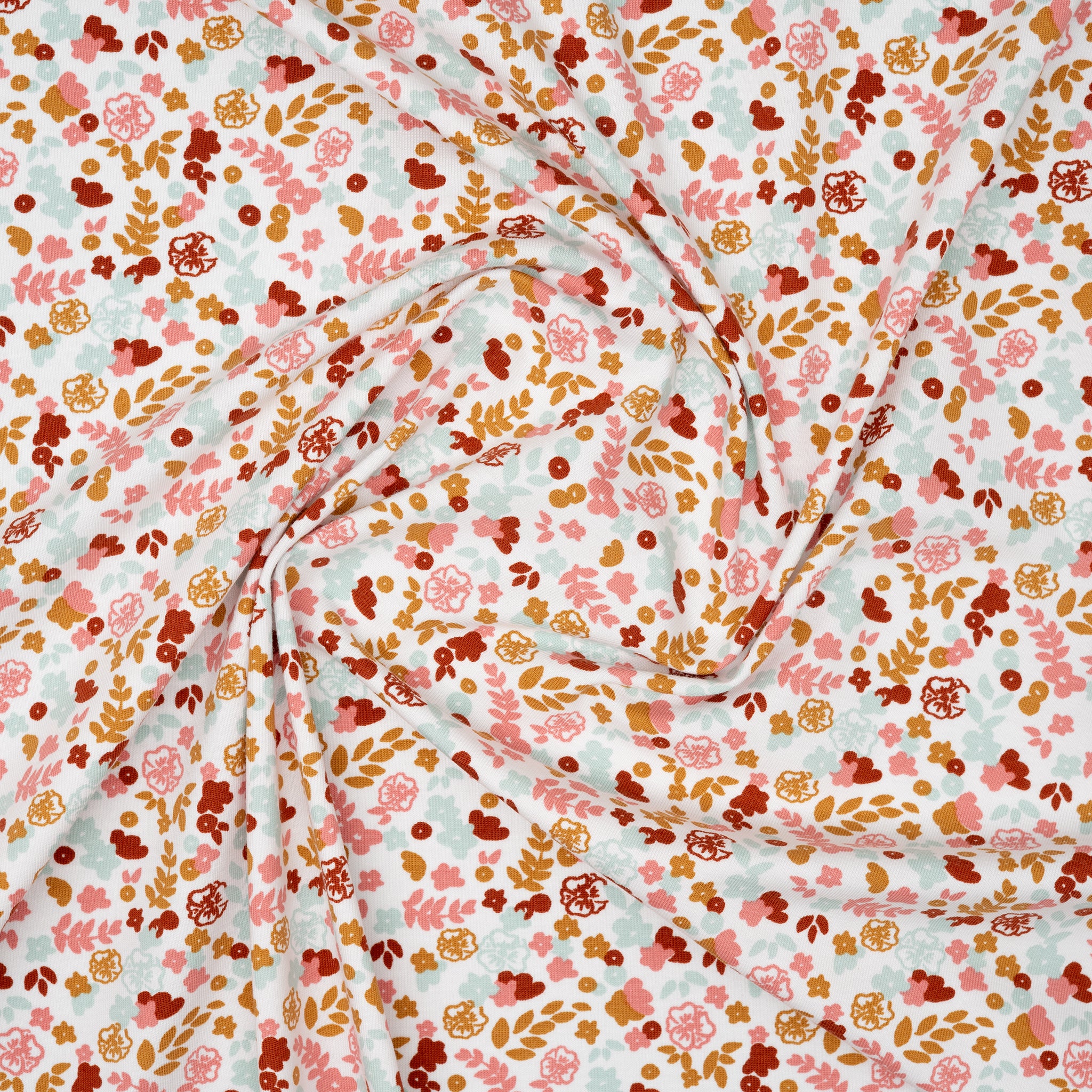 Bio Jersey Kleiner Blumenstrauß Weiß Rosa Hellblau | Stoffwerk