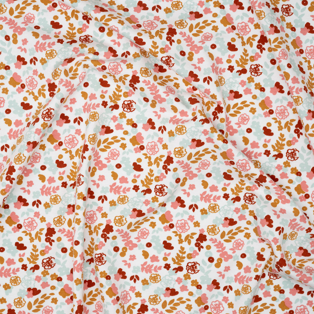 Bio Jersey Kleiner Blumenstrauß Weiß Rosa Hellblau | Stoffwerk