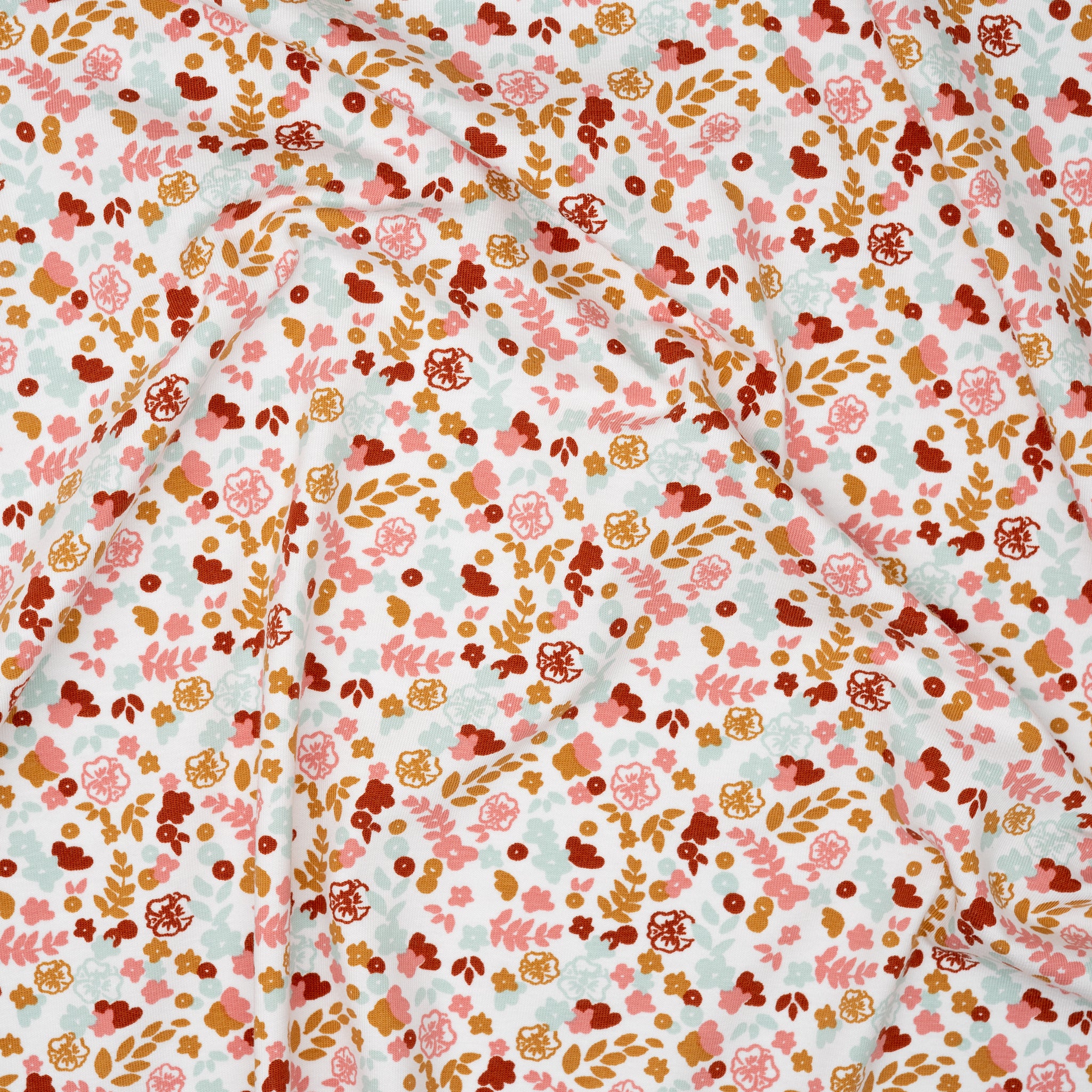 Bio Jersey Kleiner Blumenstrauß Weiß Rosa Hellblau | Stoffwerk
