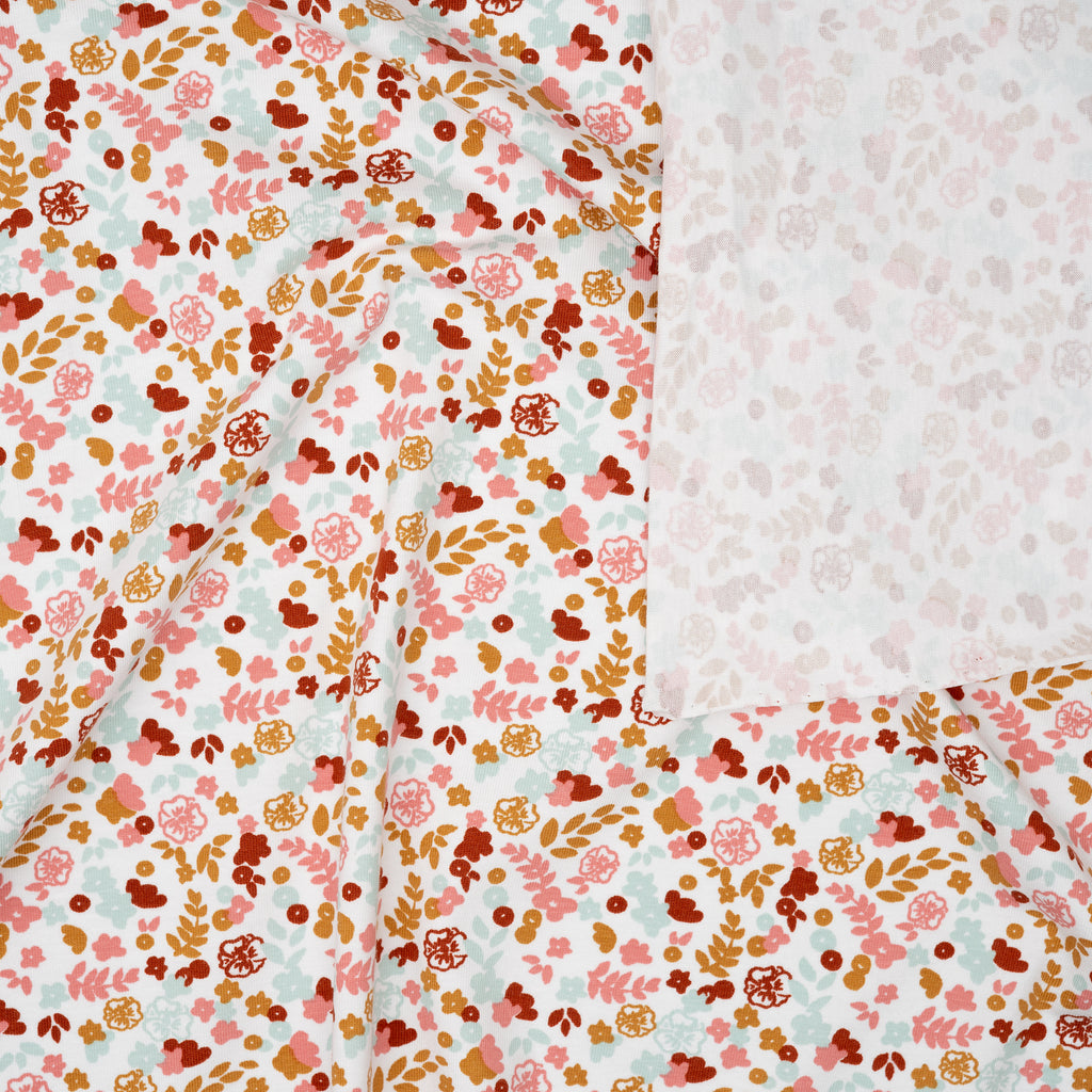 Bio Jersey Kleiner Blumenstrauß Weiß Rosa Hellblau | Stoffwerk