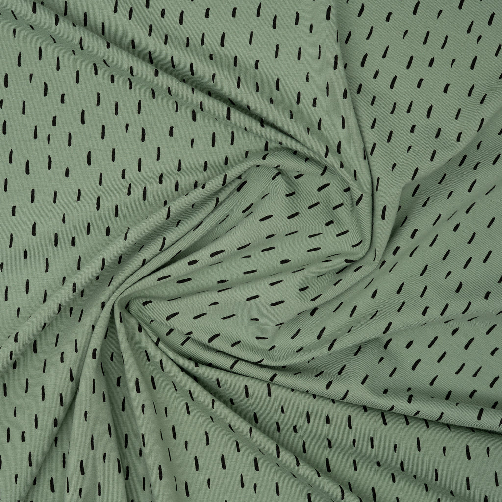 Bio Jersey Rauchgrün Mit Schwarz Kleinen Streifen | Stoffwerk