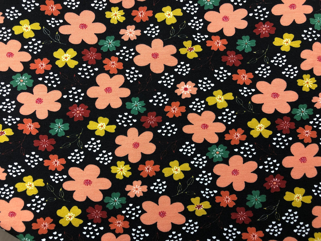 Bio Jersey schwarz Blume lachsrosa rost