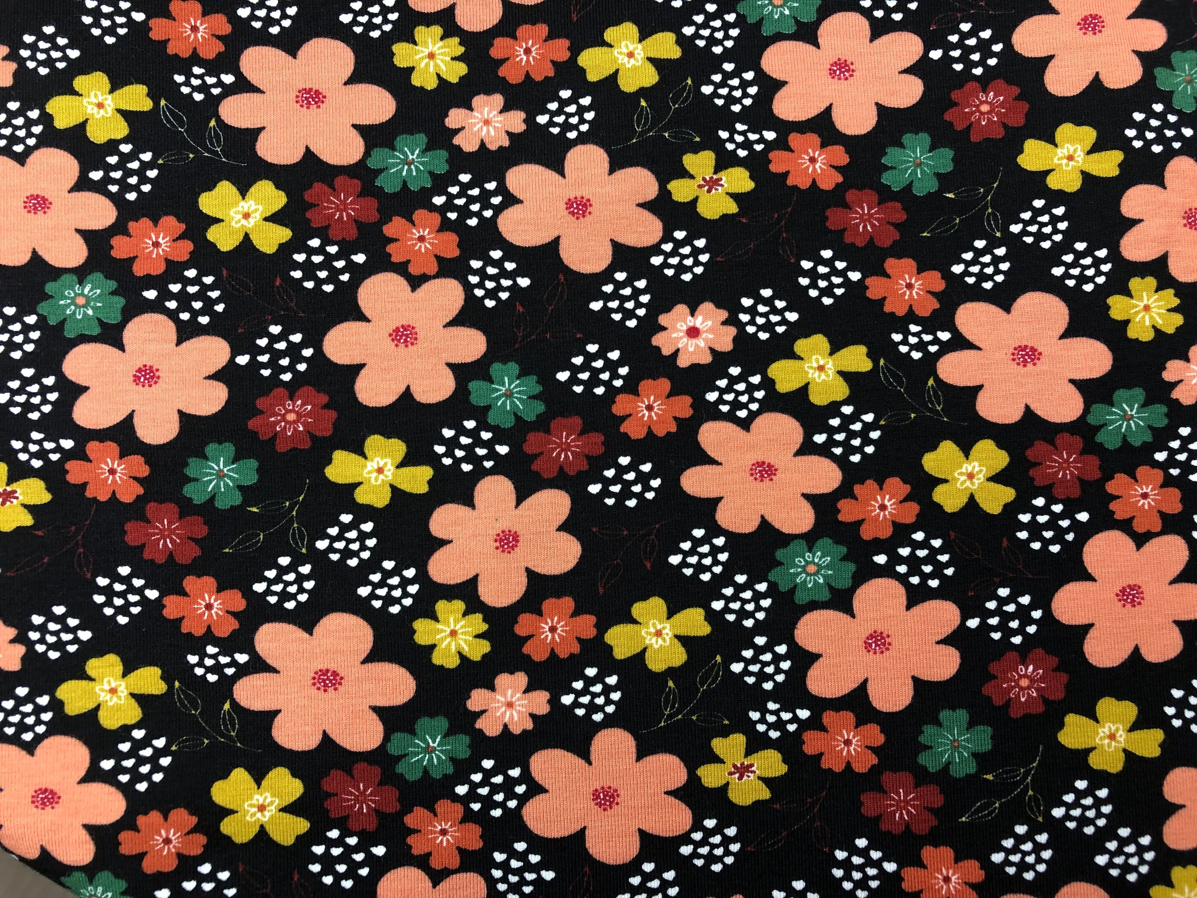 Bio Jersey schwarz Blume lachsrosa rost