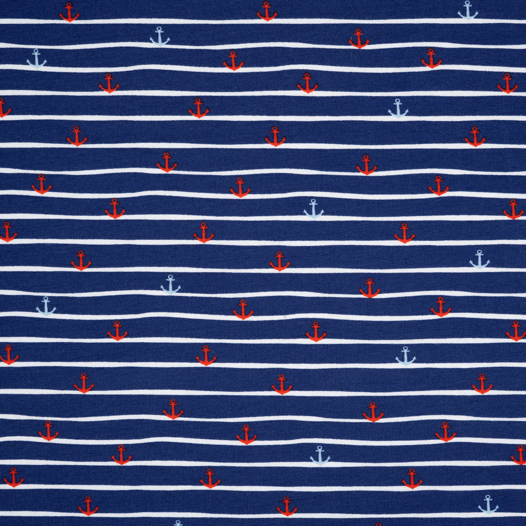 Bio Jersey Streifen Anker Blau