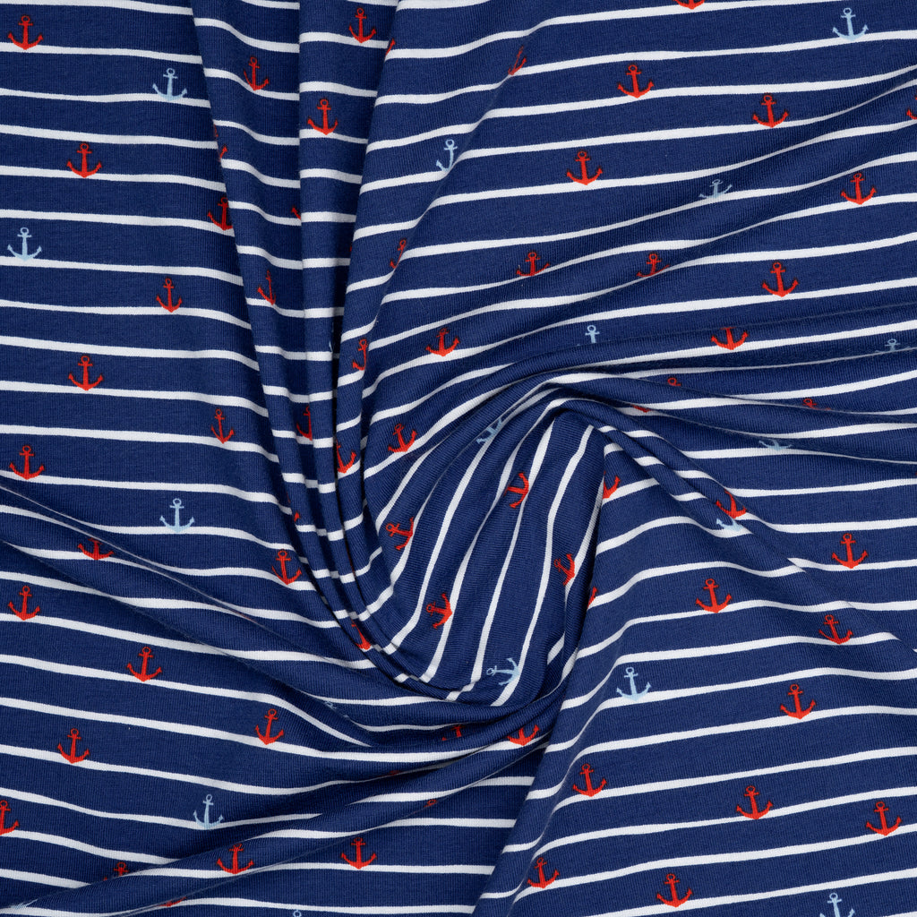 Bio Jersey Streifen Anker Blau