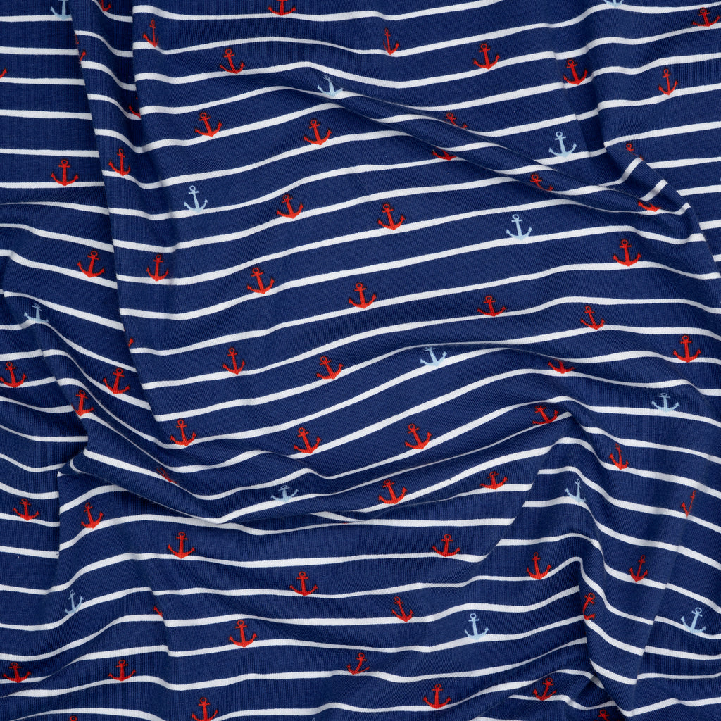 Bio Jersey Streifen Anker Blau
