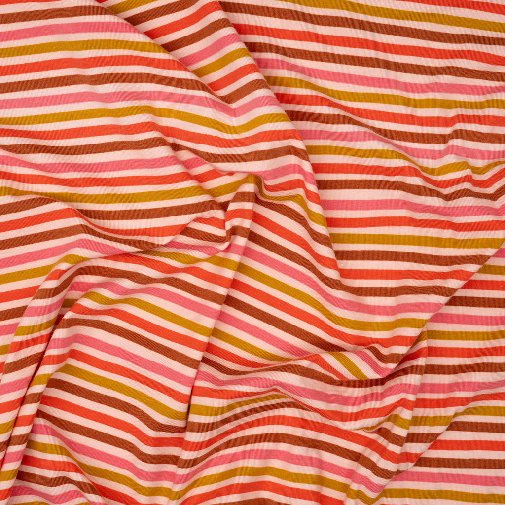 Bio Jersey Streifen Rosa Senf Braun | Stoffwerk