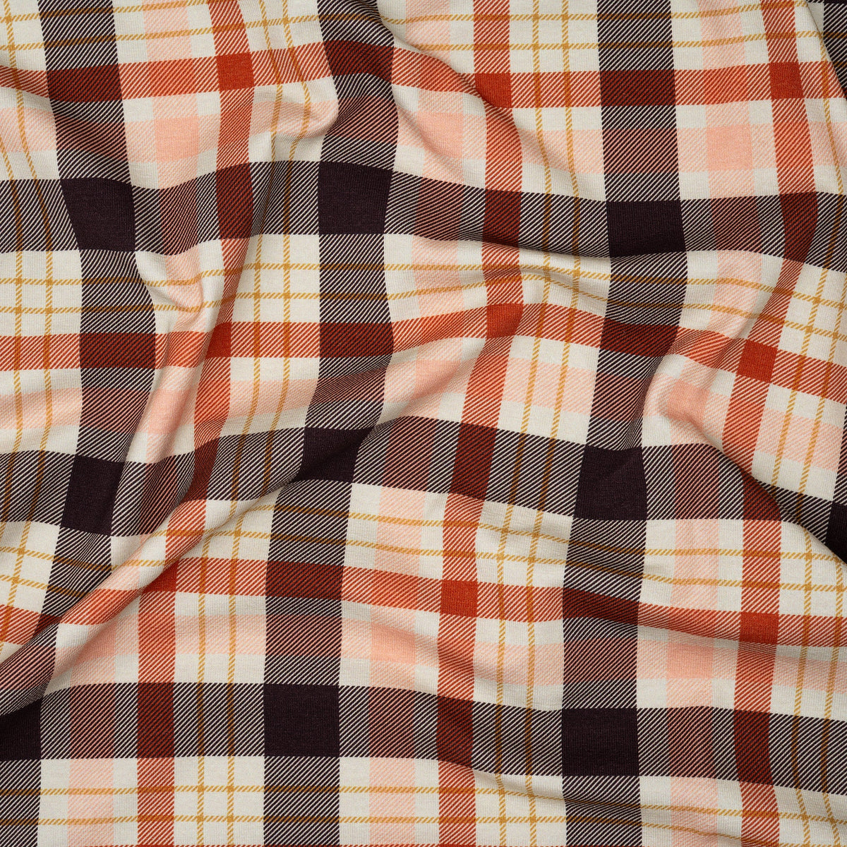 Bio Jersey Tartan Creme Violett | Stoffwerk
