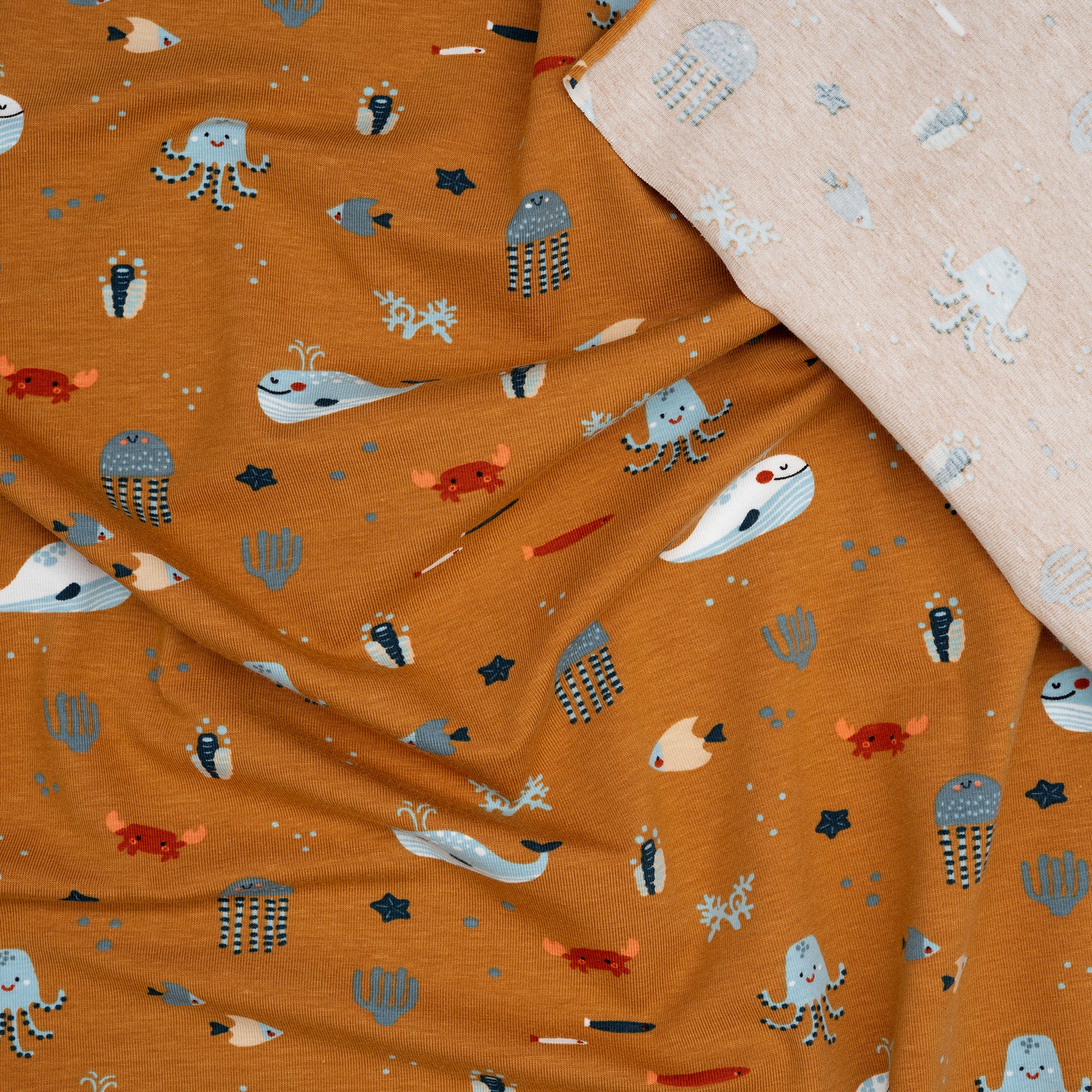 Bio Jersey Unterwassertiere Braun | Stoffwerk