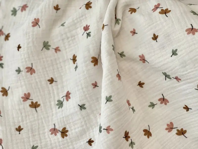 Bio Musselin Blätter mint cognac rosa B-Ware