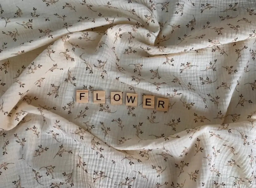 Bio Musselin Flower beige braun rost