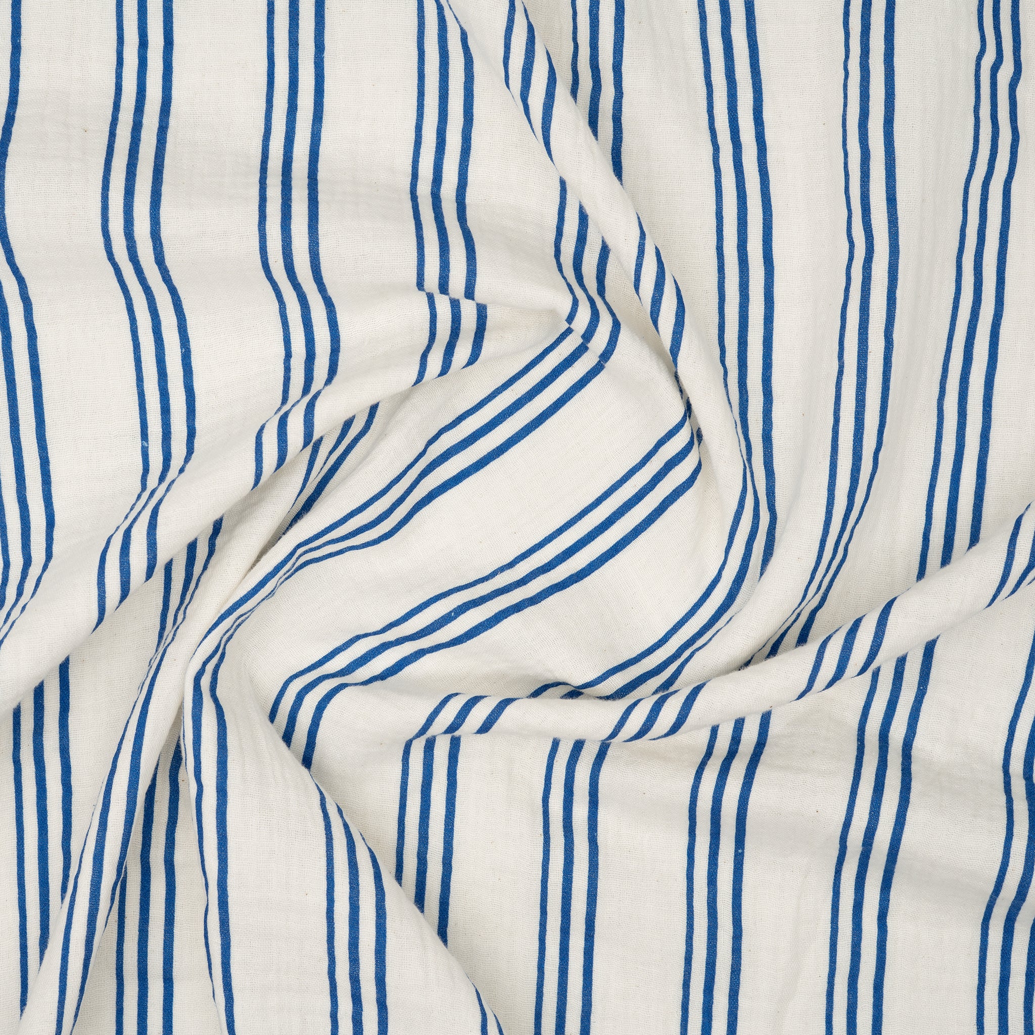 Bio Musselin Naturbelassen Vertikale Drei-Streifen Blau