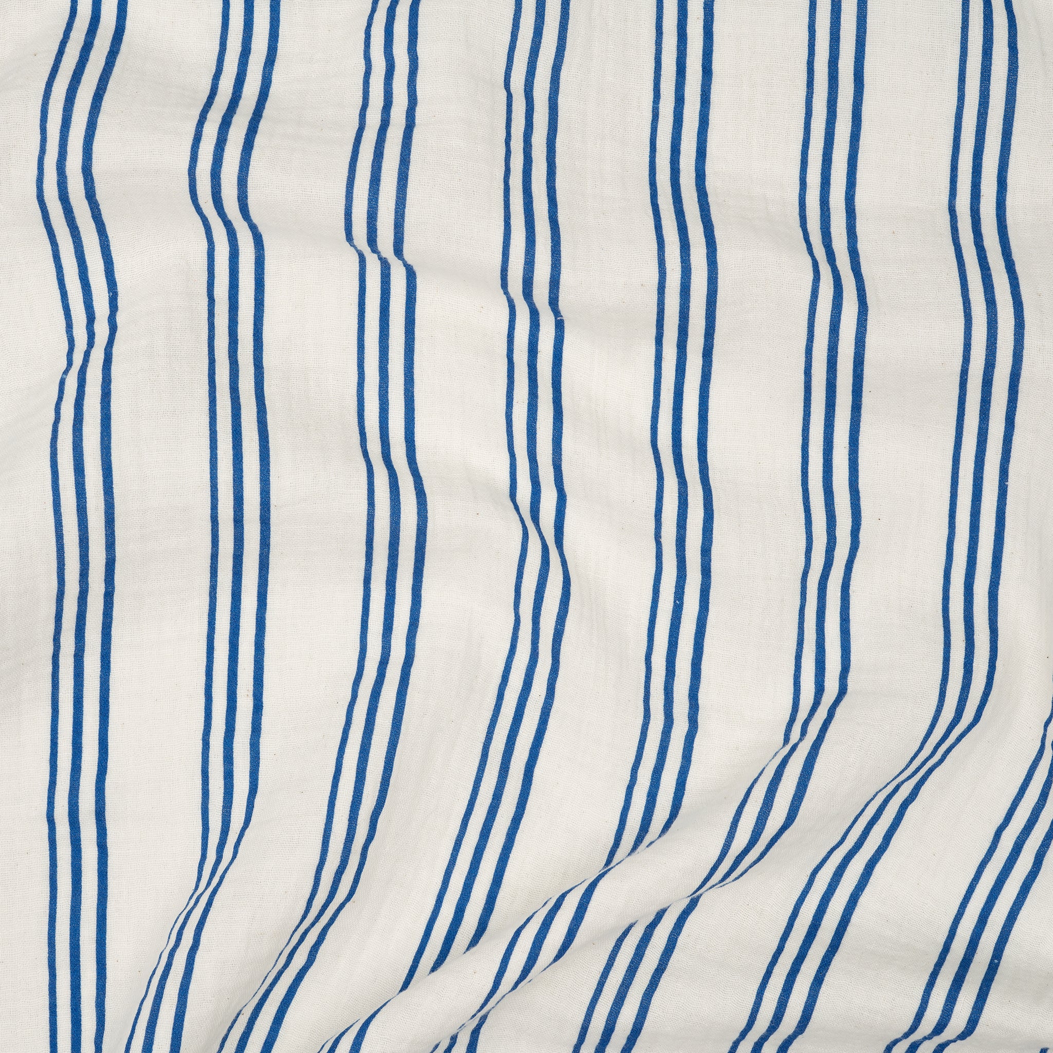 Bio Musselin Naturbelassen Vertikale Drei-Streifen Blau