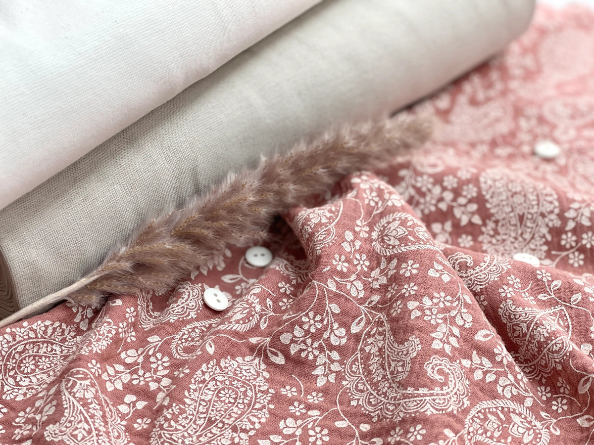 Bio Musselin Paisley Saftiges Altrosa | Stoffwerk