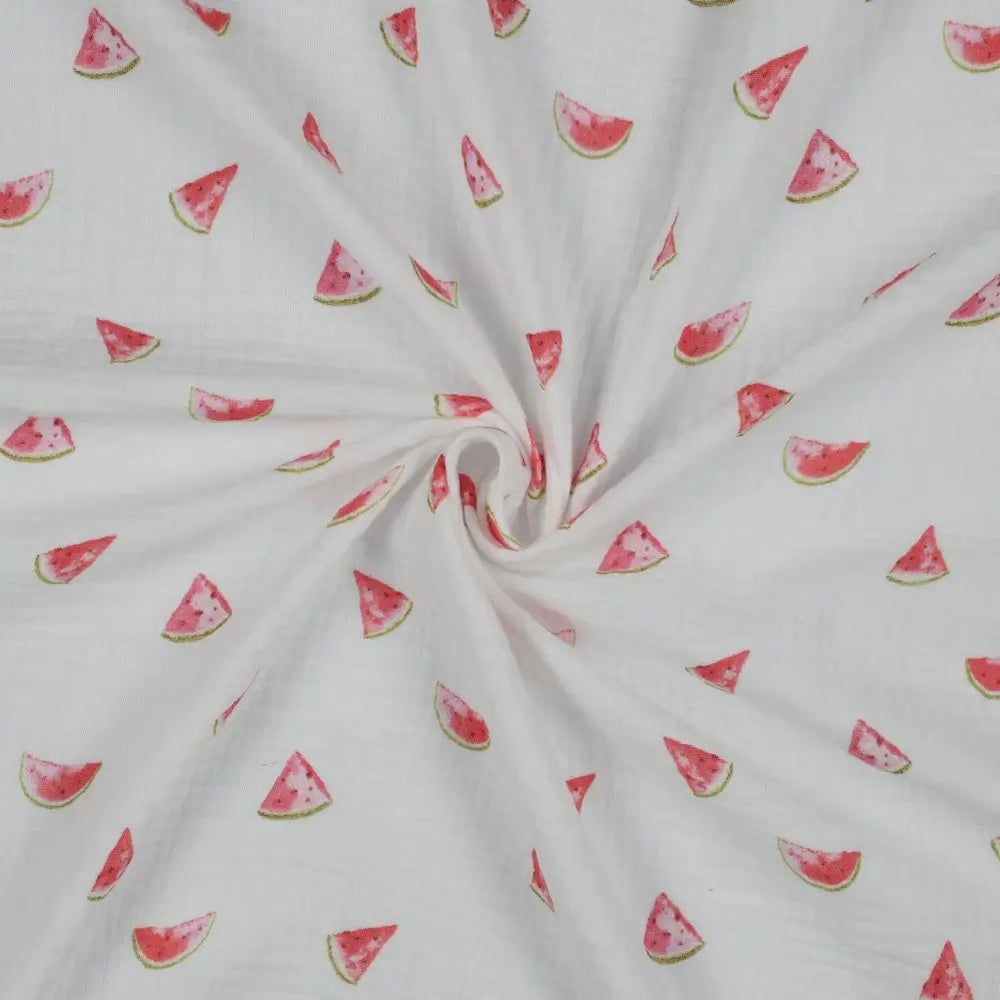 Bio Musselin Wassermelone Weiß Pink | Stoffwerk