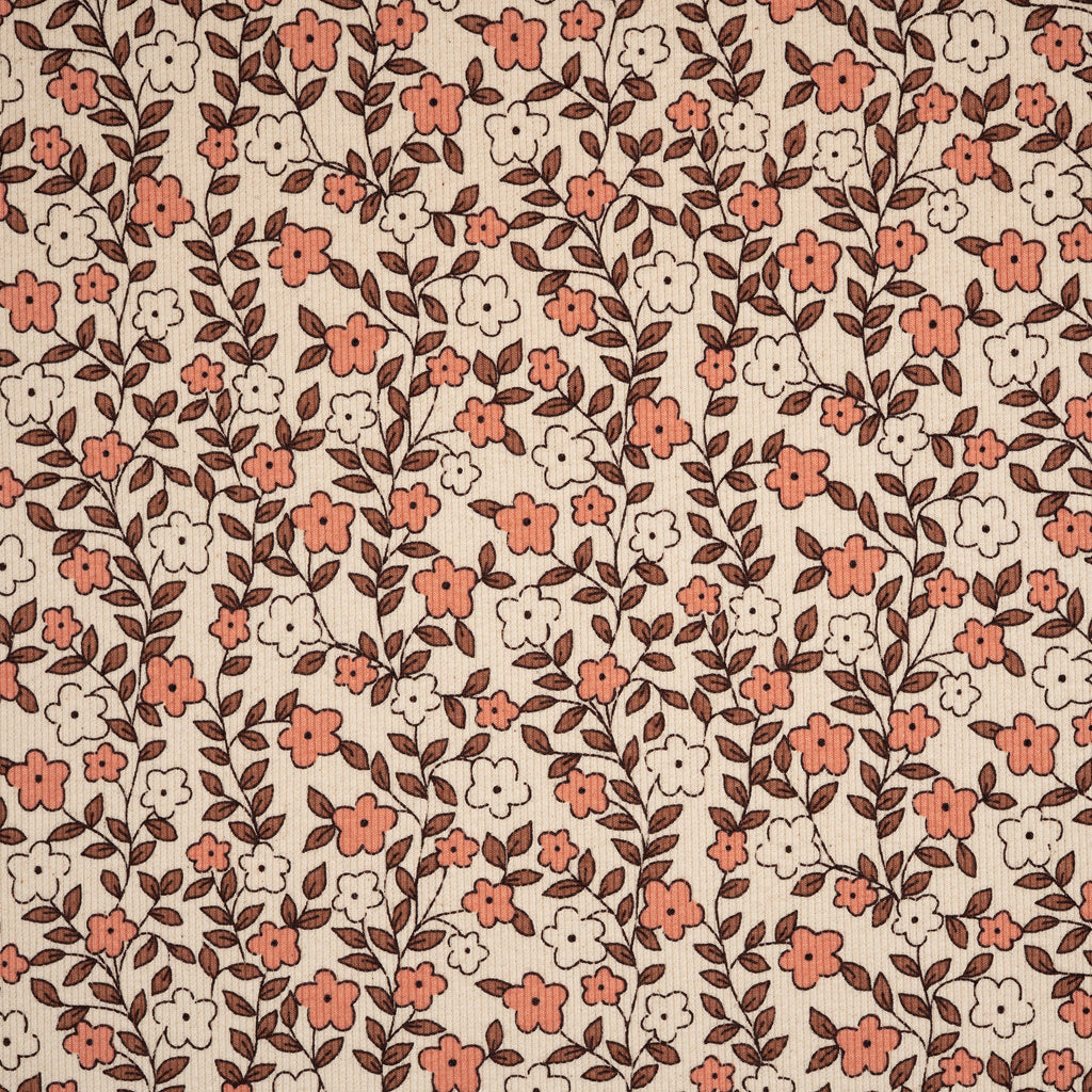 Bio Rib Jersey Naturbelassen Kleine Blumenranken