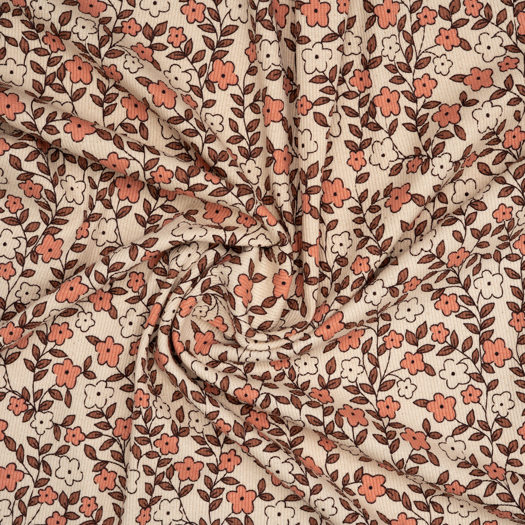 Bio Rib Jersey Naturbelassen Kleine Blumenranken