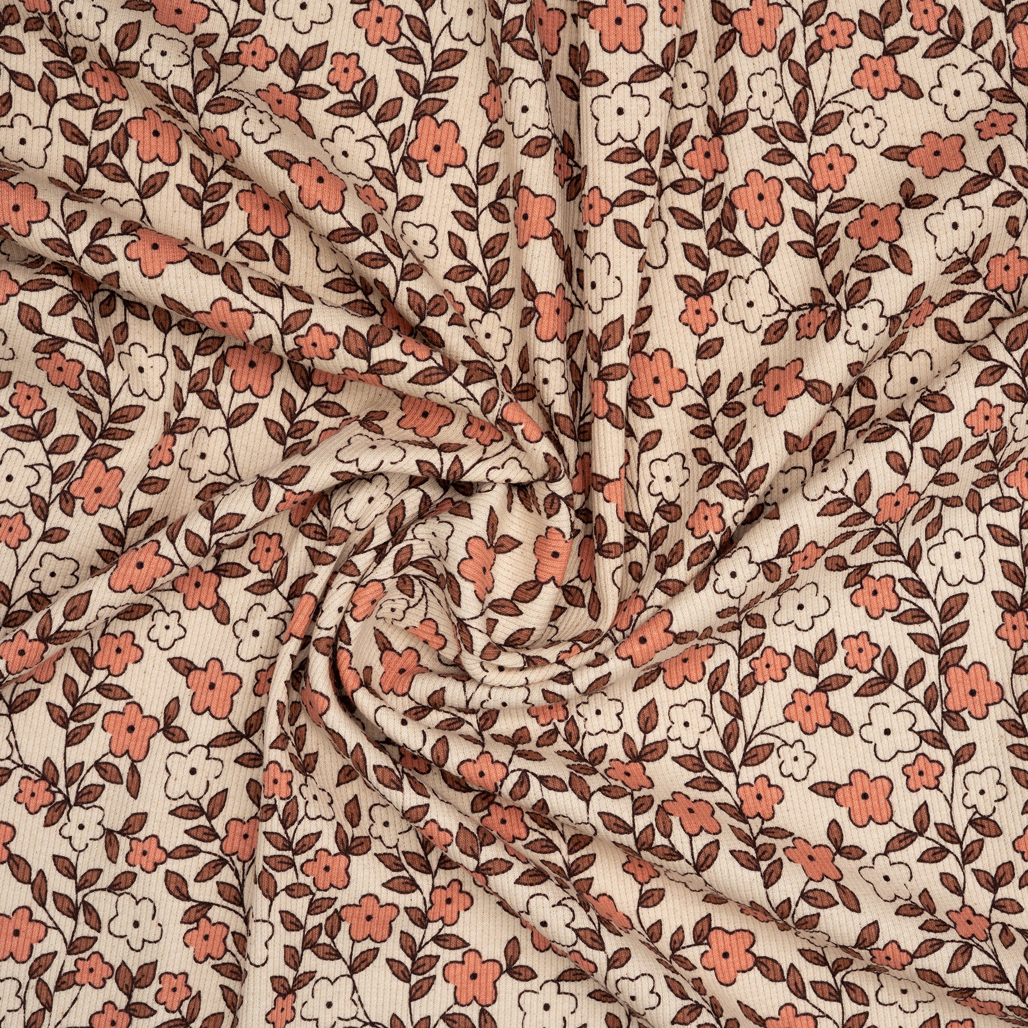 Bio Rib Jersey Naturbelassen Kleine Blumenranken
