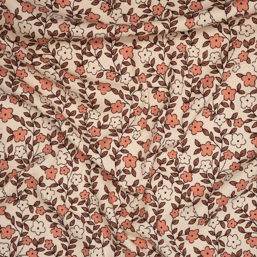 Bio Rib Jersey Naturbelassen Kleine Blumenranken