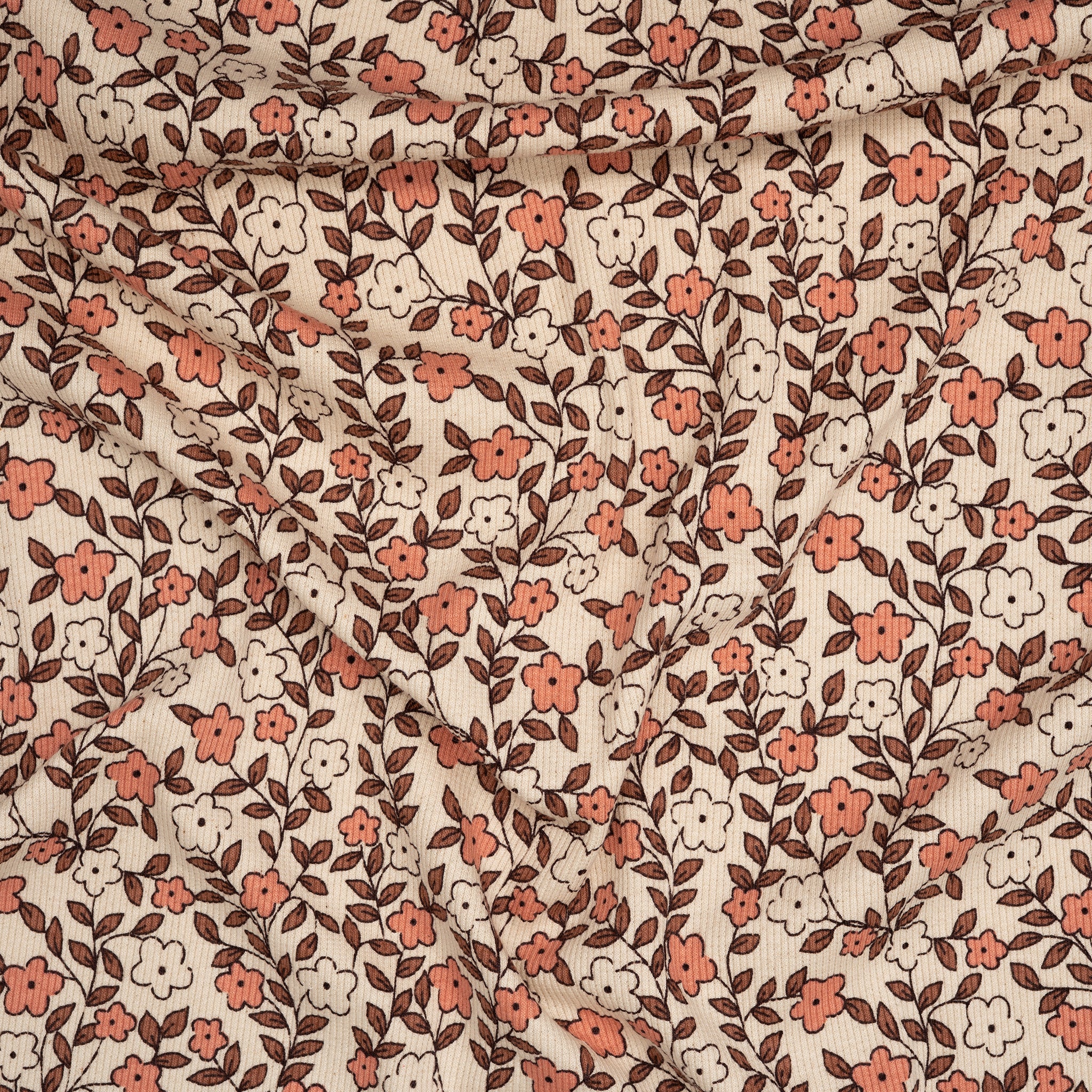 Bio Rib Jersey Naturbelassen Kleine Blumenranken