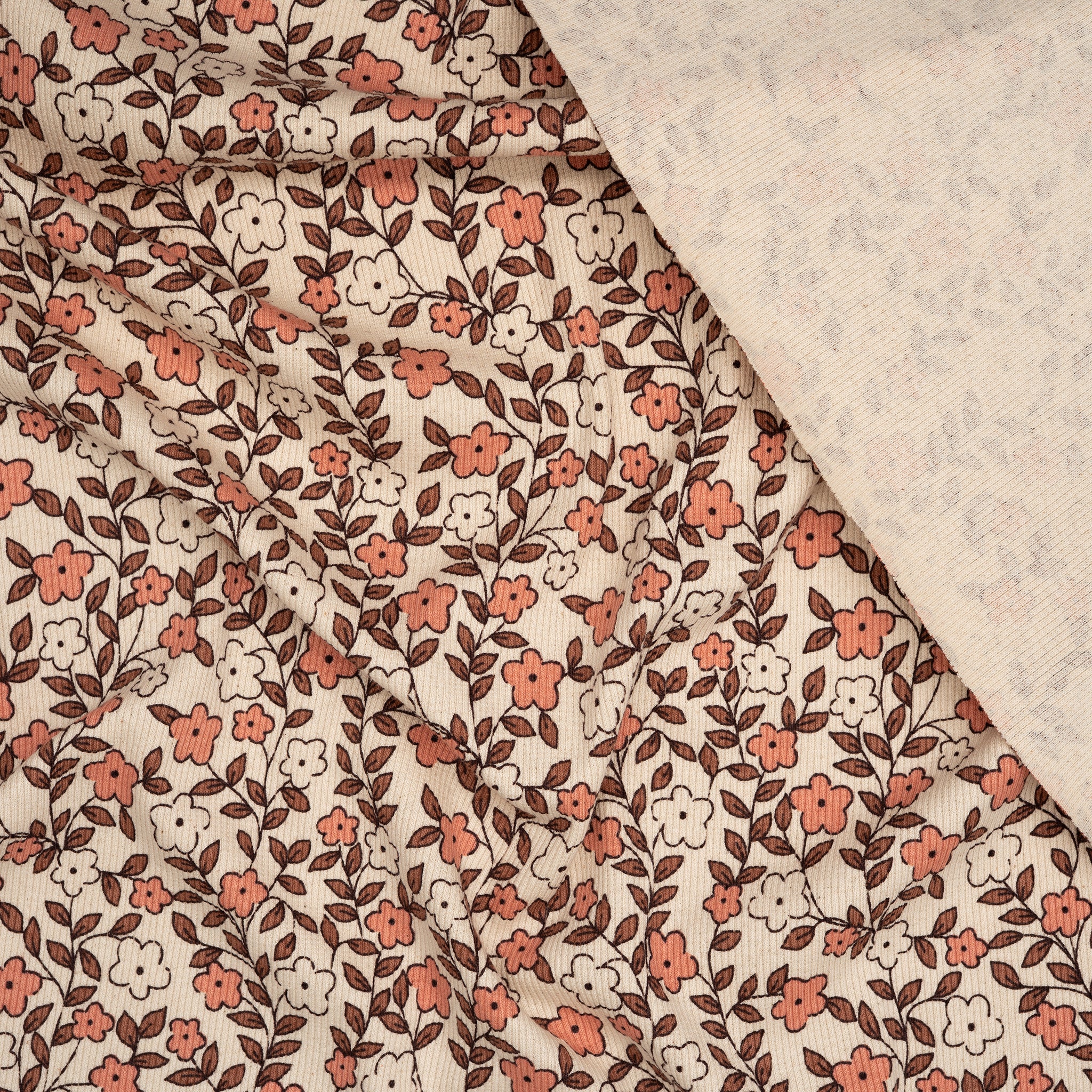 Bio Rib Jersey Naturbelassen Kleine Blumenranken