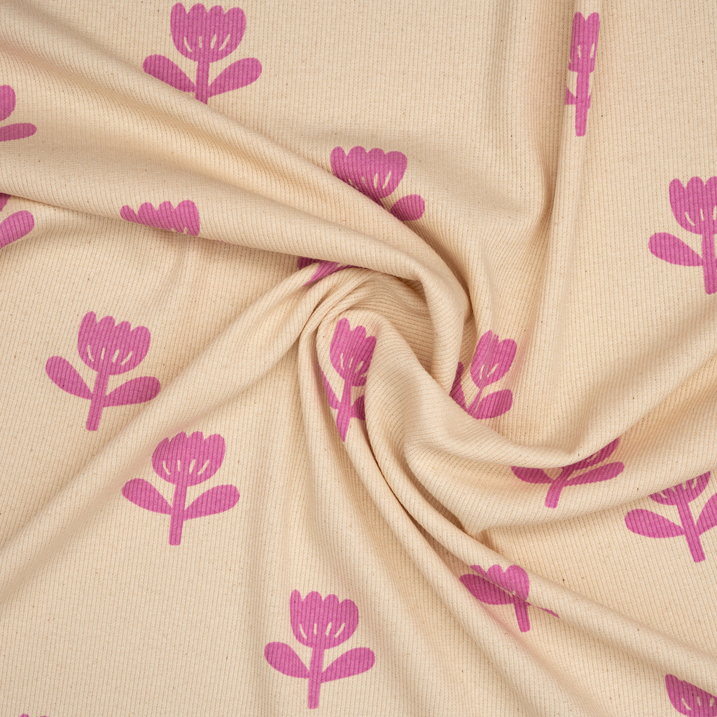 Bio Ripp Jersey Naturbelassen Blume Rosa | Stoffwerk