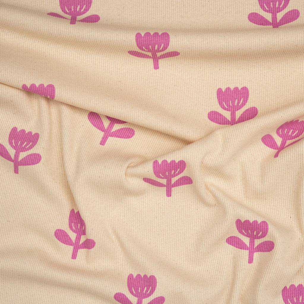 Bio Ripp Jersey Naturbelassen Blume Rosa | Stoffwerk